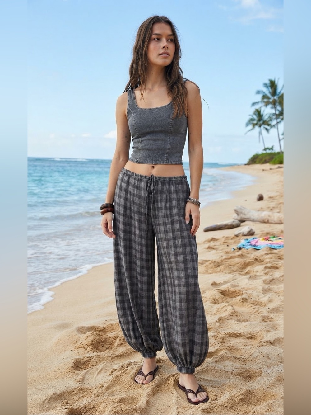 Zara Women’s Gray Plaid Drawstring Harem Pants size Med NNT